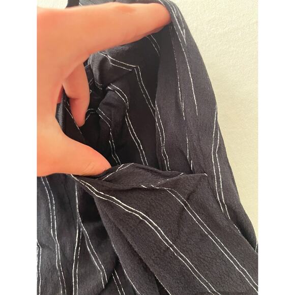 Wilfred Faun Black White Pinstripe Wide-Leg Pants Sz XS Pull-On Tie Waist - Picture 5 of 12